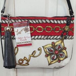 Brighton Red and White Clutch with Gold Accents